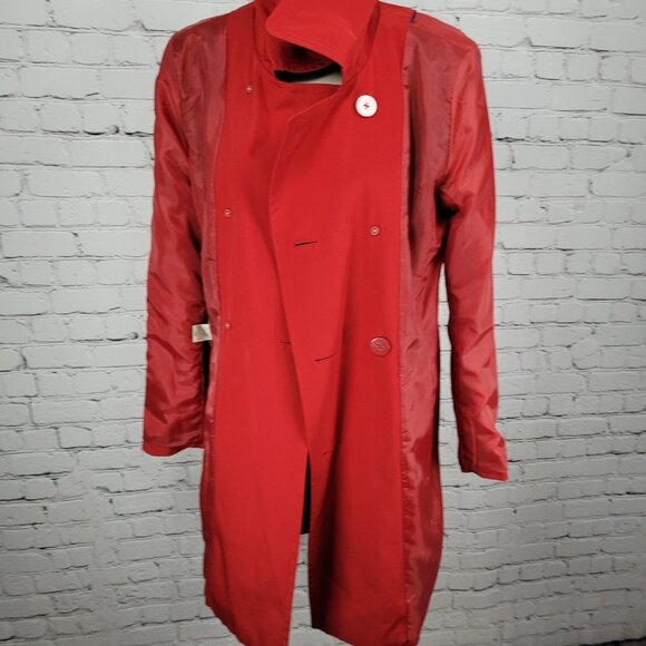 London Fog Red Double Breasted Buttoned Belted Lightweight Rain Coat Small S - Picture 5 of 16